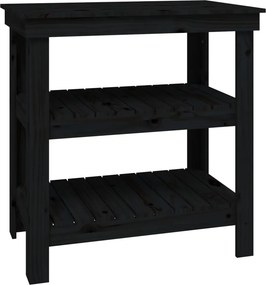 vidaXL fekete tömör fenyőfa munkapad 78,5x50x80 cm