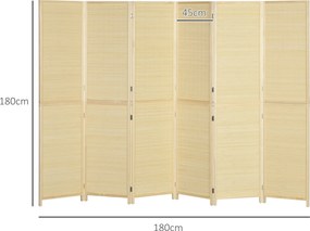 HOMCOM Bambusz Beltéri Szobaelválasztó 6 Panel 270 x 180 cm Összecsukható Elválasztó - Természetes | Aosom