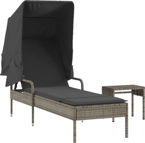 vidaXL szürke polyrattan napozóágy tetővel és asztallal