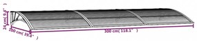szürke polikarbonát ajtóelőtető 300 x 100 cm