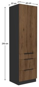 Magas konyhaszekrény Monzesa 60 D db 210 3S1F (okapi dió + fekete) . 1096969
