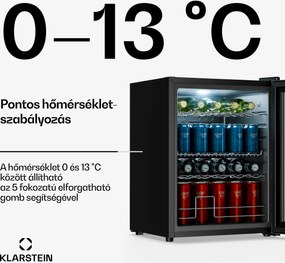 Klarstein Beersafe italhűtő üvegajtóval | 64 x 48 cm | LED-es belső világítás | Ezüst-fekete