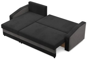 Hewlet sarokkanapé, 2 ágyneműtartóval, szövet anyag, univerzális oldal, hab töltet, fekete - szürke