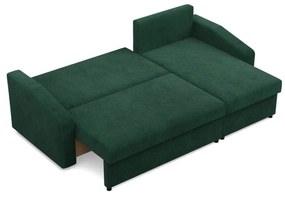 Zeus sarokkanapé, 2 ágyneműtartóval, döntött kartámasz, kordbársony, univerzális oldal, hab töltet, zöld