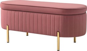 HOMCOM Bársonyos Kárpitozott Ágyvégi Pad Tároló Puff Arany Lábbal 108x44x43,5 cm Rózsaszín | Aosom