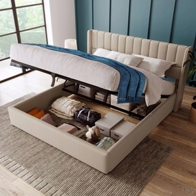 Kárpitozott ágy Hidraulikus kétszemélyes ágy 160*200 cm Len bézs