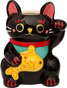 Virágcserép, Maneki Neko macska váza, fekete fedél