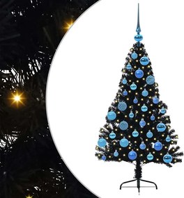 vidaXL Mesterséges, előre világított karácsonyi fa Fekete 120 cm PVC