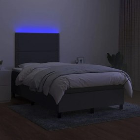 sötétszürke szövet rugós és LED-es ágy matraccal 120 x 200 cm
