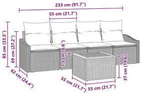 5 Darabos Kerti Kanapészett Párnákkal Bézs Polirattan Akácia