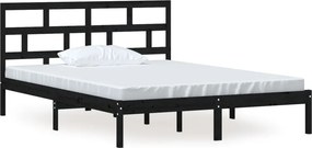 vidaXL fekete tömör fa ágykeret 150 x 200 cm (King Size)