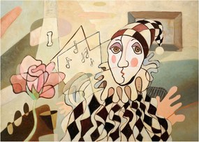 Kép - kubizmus -harlequin and rose (üvegen) (70x50 cm)