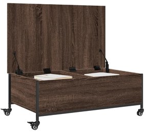 barna tölgy szerelt fa dohányzóasztal kerekekkel 91x55x34 cm