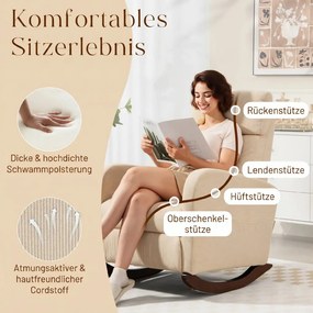 HOMCOM Hintaszék, kárpitozott hintaszék kordbársony anyaggal, oldalsó zsebekkel nappaliba, hálószobába, bézs