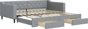 vidaXL világosszürke kihúzható szövet heverő fiókokkal 100 x 200 cm