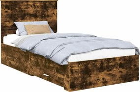vidaXL Ágykeret fejtámlával fiókkal Füstölt tölgy 100 x 200 cm Faanyag