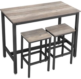 Bárasztal 2 bárszékkel, bárpult 120 x 90 x 60 cm, szürke és fekete
