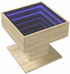 Sonoma tölgy szerelt fa dohányzóasztal LED-del 50 x 50 x 45 cm