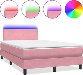 vidaXL rózsaszín bársony rugós és LED-es ágy matraccal 120x210 cm