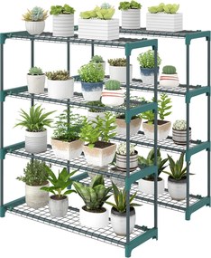 Outsunny 2 db 4-polcos növénytartó állvány, 104 cm magas — acél beltéri/kültéri polcok, többszintes kaspótartó, sötétzöld | Aosom