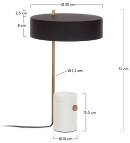 Fehér-fekete asztali lámpa fém búrával (magasság 53 cm) Phant – Kave Home