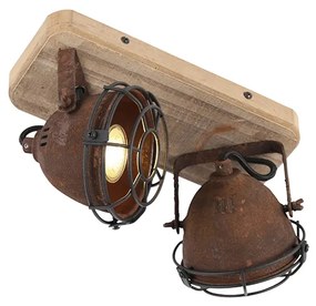 Ipari reflektor rozsdabarna fával, dönthető, 2 lámpás - Gina