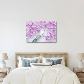 Virágok képe egy ezüst törzsön - absztrakt (üvegen) (70x50 cm)
