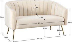 Design kétszemélyes kanapé, bézs Velvet szövet/gold króm-arany, BAGY