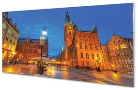 Üvegképek Gdansk Óváros éjszaka templom 100x50 cm 4 fogas