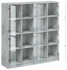betonszürke szerelt fa könyvespolc ajtókkal 136 x 37 x 142 cm