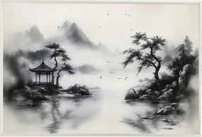 Poszter Keret Alumínium Grafika Tinta Ázsia Kína Tájkép Pagoda 60x40