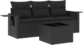 vidaXL 4 részes fekete polyrattan kerti ülőgarnitúra párnákkal