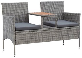 vidaXL kétszemélyes szürke polyrattan kerti pad teázóasztallal 143 cm