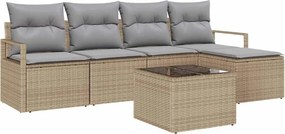 vidaXL Kanapé Szett párnával 6 pcs Beige és Világosszürke polirattan