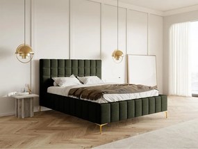 Franciaágy 180 cm Sheldona 180 (ágyráccsal) (tárolóhellyel) (oliva + arany). 1099756