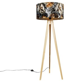 Állólámpa állvány természetes virágmintás árnyékolóval 50 cm - Tripod Classic