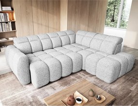 Világosszürke buklé kinyitható-tárolóhelyes sarokkanapé (jobb oldali-L alakú) Falconn – ELTAP