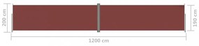 barna behúzható oldalsó napellenző 200 x 1200 cm