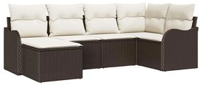vidaXL Kerti Kanapé Szett párnával 6 pcs Barna Poli rattan