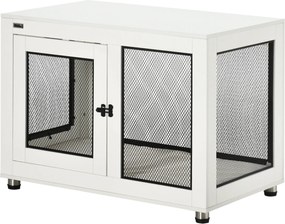 PawHut Otthoni Kutya Ketrec, 2 Ajtós Kutya Fészek, Mosogatógépben Mosható Párna, Állítható T lábakkal, Zárható, Nagy Kutya számára 30 kg-ig, Fehér, 94