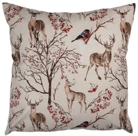 Karácsonyi párnahuzat 45x45 cm szarvasokkal és madarakkal