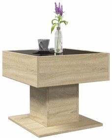 sonoma tölgy szerelt fa dohányzóasztal LED-del 50 x 50 x 45 cm