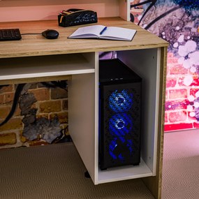 Számítógépasztal/gamer asztal, sonoma tölgy/fehér, TEZRO NEW
