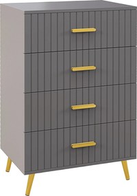 HOMCOM Modern és Felborulásgátló 4-Fiókos Komód, Fa és Alumínium Komód, 60x40x90 cm, Arany és Sötétszürke | Aosom