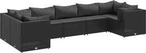 vidaXL 7 részes fekete polyrattan kerti ülőgarnitúra párnákkal