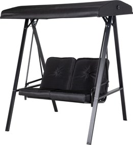 Outsunny Hollywood Hintaágy 2 Személyes, Állítható Napernyővel, Párnákkal, 220 kg Teherbírású Hinta Pad, Tökéletes Kertbe, Erkélyre, Fekete, 145 x 116