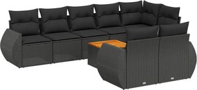 vidaXL 9 részes fekete polyrattan kerti ülőgarnitúra párnákkal