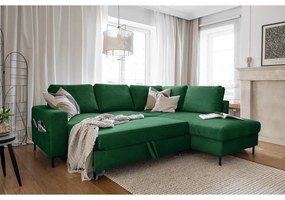 Sötétzöld kordbársony kinyitható sarokkanapé (jobb oldali) Lofty Lilly – Miuform
