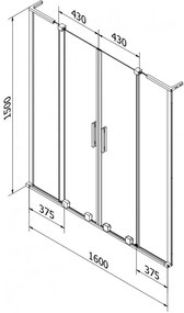 Mexen Velar L Duo, 2 szárnyas eltolható kádparaván 160 x 150 cm, 8 mm-es matt üveg, rózsaszín arany, 896-160-003-32-60