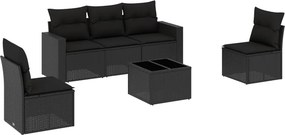 vidaXL 6 részes fekete polyrattan kerti ülőgarnitúra párnákkal